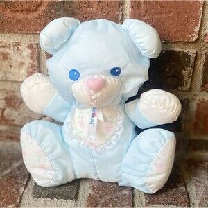 Puffalump Blue Teddy Bear Rattle Vtg Fisher-Price 1994 Hearts Lace Small 9”